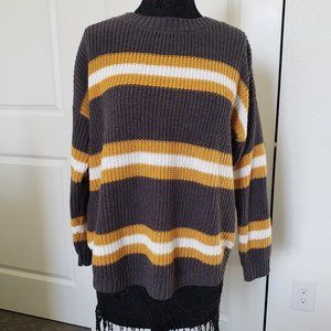SO Grey, Yellow and White Striped Pullover Sweater